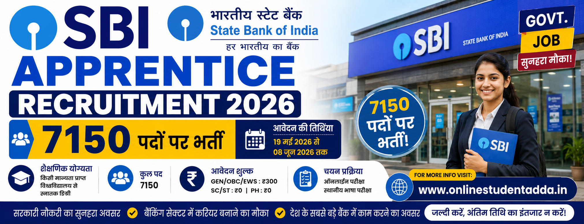 SBI Apprentice Recruitment 2026 – 7150 पदों पर भर्ती, ऐसे करें ऑनलाइन आवेदन